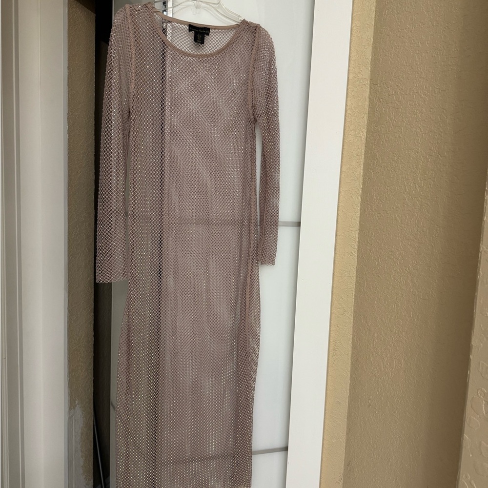 House of Harlow Sheer Long Sleeve Dress in Tan